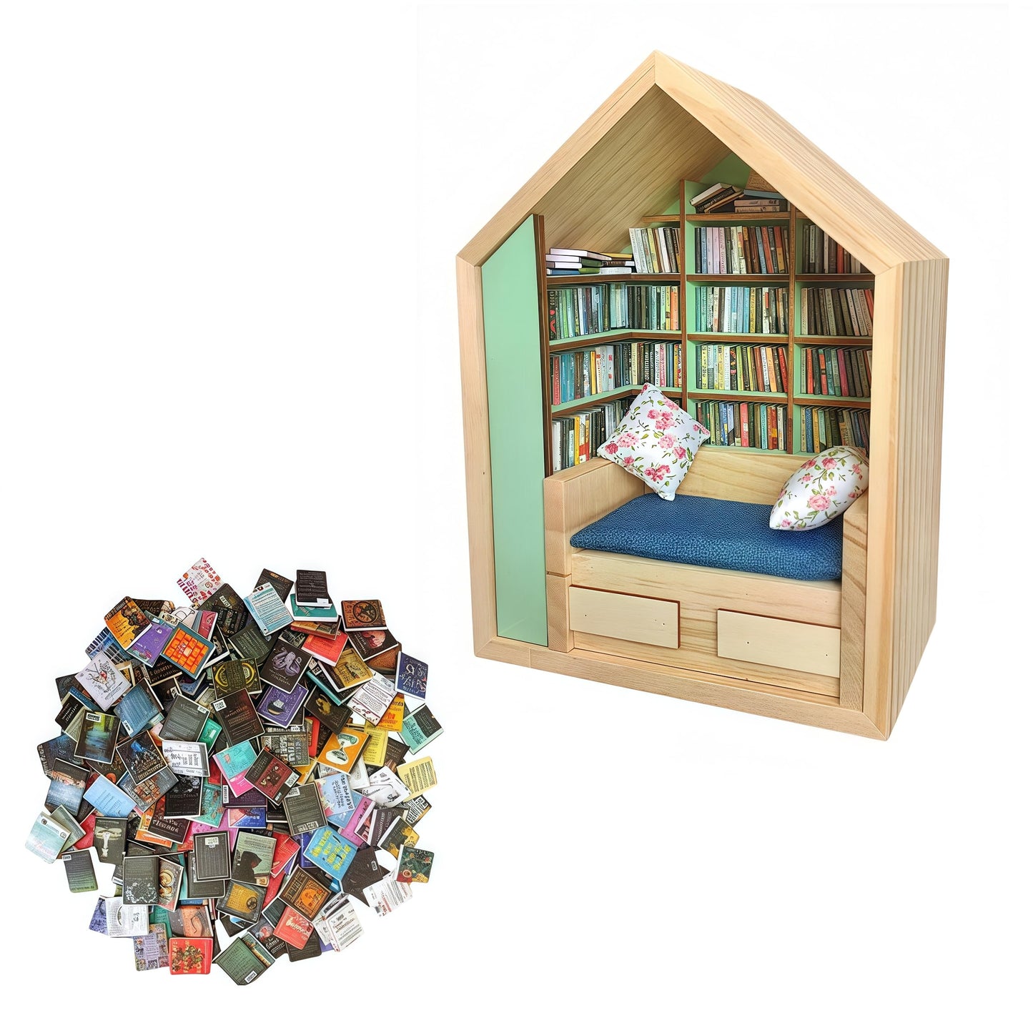 Anxiety Bookshelf Mini Books 270 Pcs, Mini Bookshelf Bookcase for Anxiety, Anxiety Relief Bookshelf Toy for Kids Adults Coworker