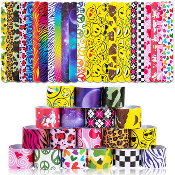 LovesTown Kids Slap Bracelets, 48PCS Slap Wristbands Snap Bracelets Emotions Camouflage Leopard Print Galaxy for kids Party Favo