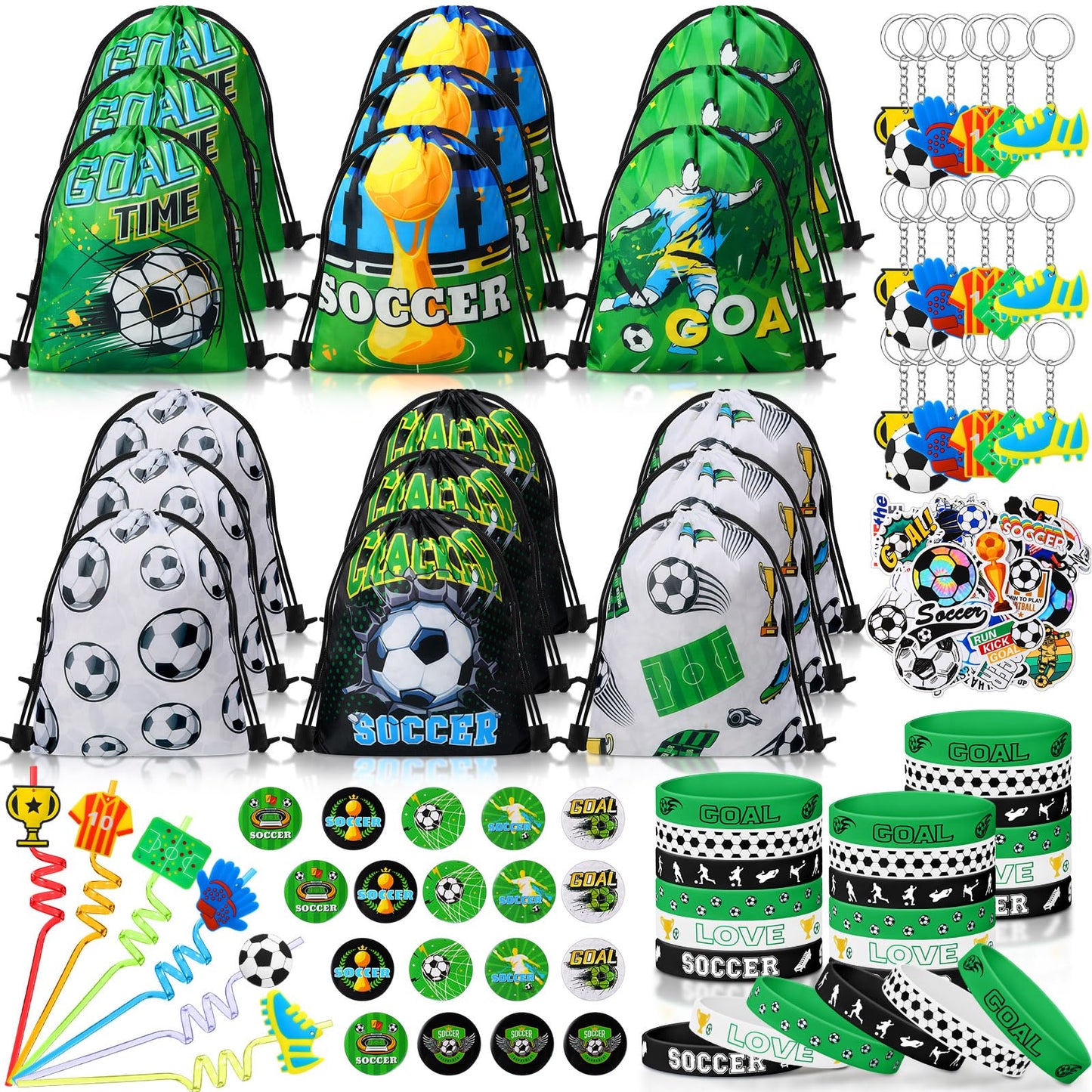 Sadnyy 140 Pcs Baseball Party Favors Birthday Party Decorations Supplies Drawstring Bags with Silicone Bracelets Keychains Straw