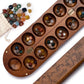 Lingle Deluxe Mancala Board Game Set - Real Wood Hinged Folding Board With 48 Mixed Natural Gemstones, Authentic African Petroglyphs, Foldable Design For 2-Player Strategy Game, Portable Game