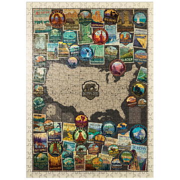 MyPuzzle 63 American National Parks: Collage Map  Vintage Poster - enhanced 500 Piece Jigsaw Puzzle for mature-themeds