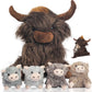 Youthfuljive 5 Pcs Highland Cow Stuffed Animals With Babies Set, 14'' Mommy Scottish Highland Cow Plush Toy With 4 Cute Babies S