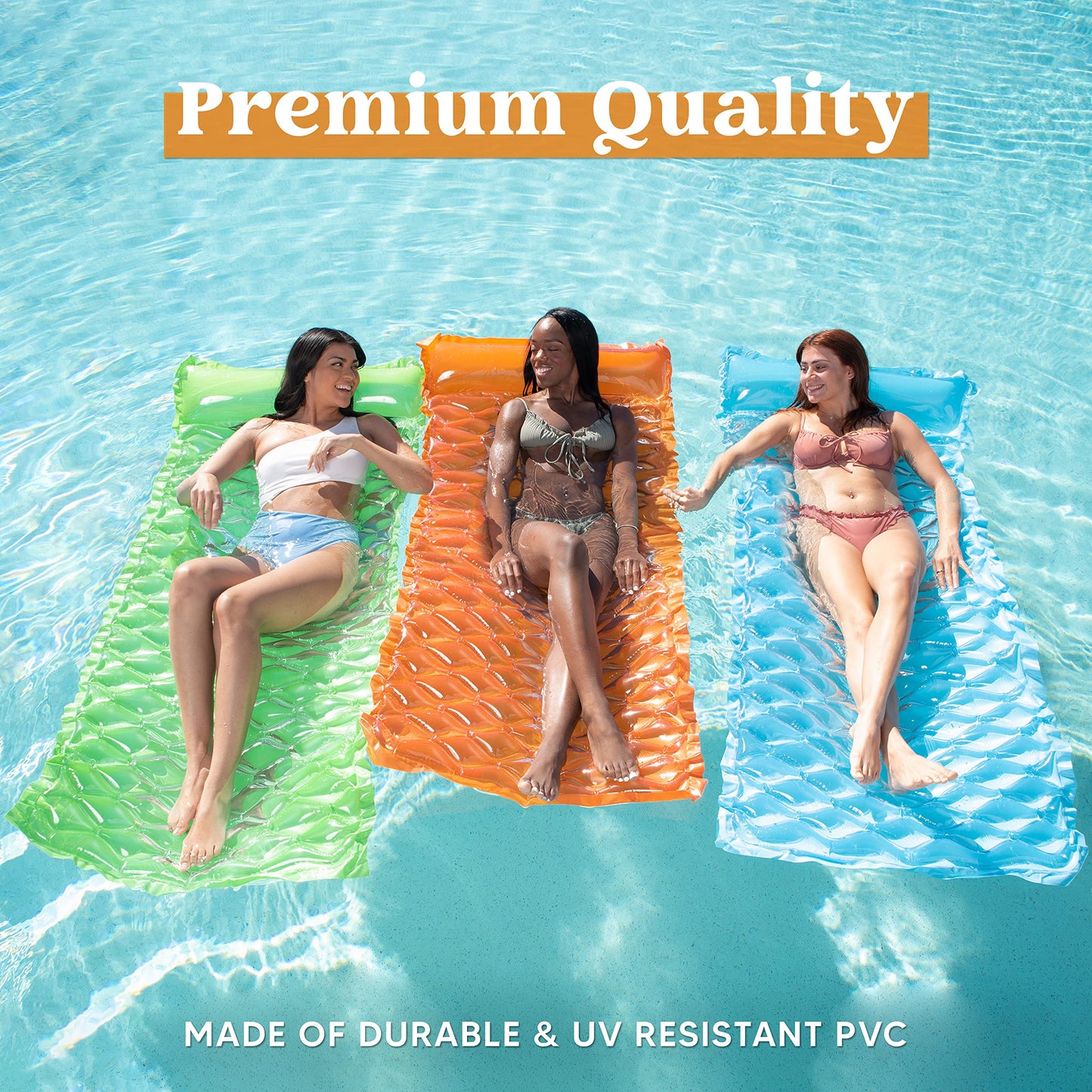 Sloosh 3 Pcs 64'' Inflatable Floating Mat, Easy Carry Inflatable Swimming Pool Mat Float Lounger For Adults Summer Swimming Pool