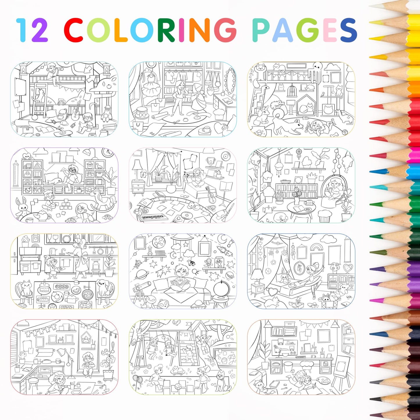 All The Different Rooms Fashion Sticker + Coloring Book For Girls And Boys (500+ Stickers & 12 Scenes) By Cupkin - Side By Side
