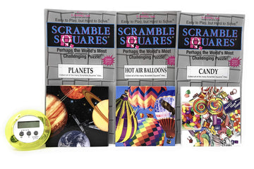 Bundle Of Scramble Squares B. Dazzle Puzzles For Seniors/Adults/Teens/Kids - 3 Puzzles Included - Hot Air Balloons, Planets And Candy With A Bonus Digital Timer