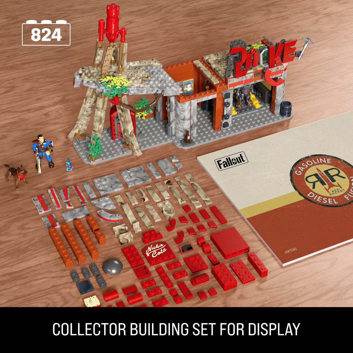 MEGA Fallout Action Figures Building Toys  Red Rocket Truck Stop with 824 Pieces  2 Poseable Characters and Accessories  for Collectors