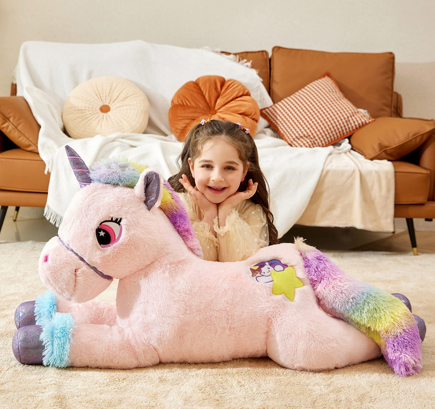 Ikasa Giant Unicorn Stuffed Animal Plush Toy,Big Large Jumbo Soft Toys,43' Huge Size Cute Fluffy Plushy Fat Oversized Plushie,Gifts For Kids Girls Boys (43 Inches, Pink)