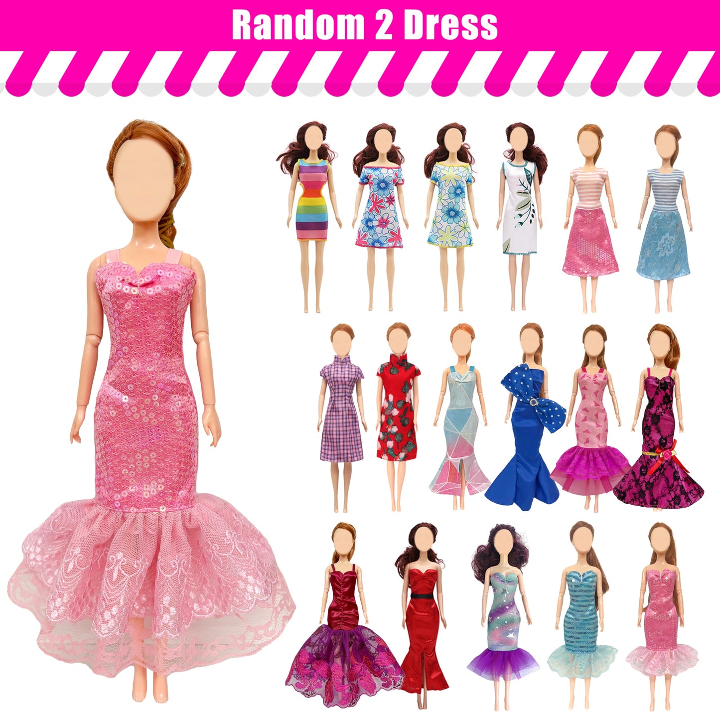 29 Pieces Doll Clothes And Accessories For 11.5 Inch Girl Dolls Outfit Including 5 Tops, 5 Pants, 3 Dresses, 2 Fashionable Dresses, 2 Swimwear, 6 Pairs Of Shoes, 1 Bag, 5 Hangers