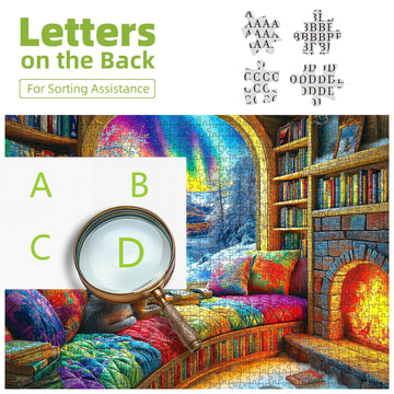 Northern Lights Landscape Jigsaw Puzzles For Adults Fantasy Fairy Cat 1000 Piece Book Room Puzzle For Adults With Letters On Bac