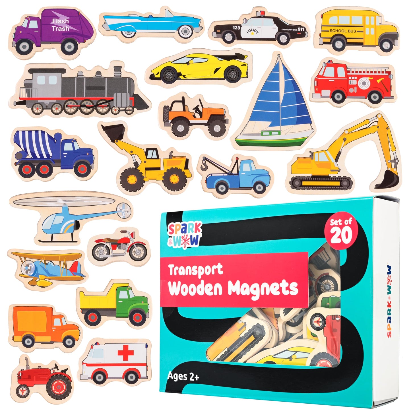 Spark & Wow Wooden Magnets | Transport | Magnets For Kids Ages 2+ | Open-Ended Play | Adhere To Fridges, Whiteboards And More
