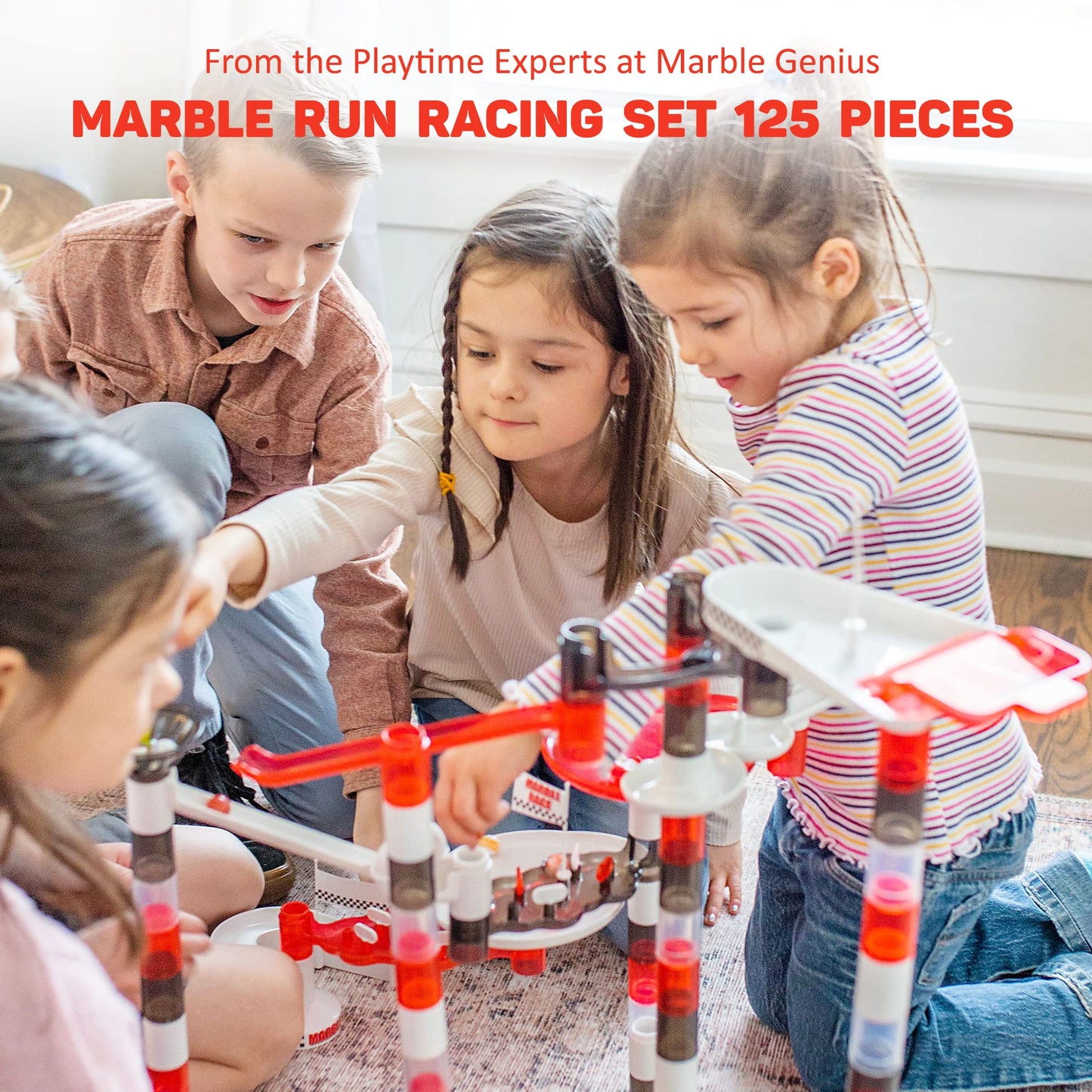 Marble Genius Marble Run Racing Set: 125-Piece Marble Run Racing Set Toys For Kids, Marbles Maze Tower Building Blocks, Marble Race Track Rolling Game, Educational Learning Stem Toy Gift, Racing