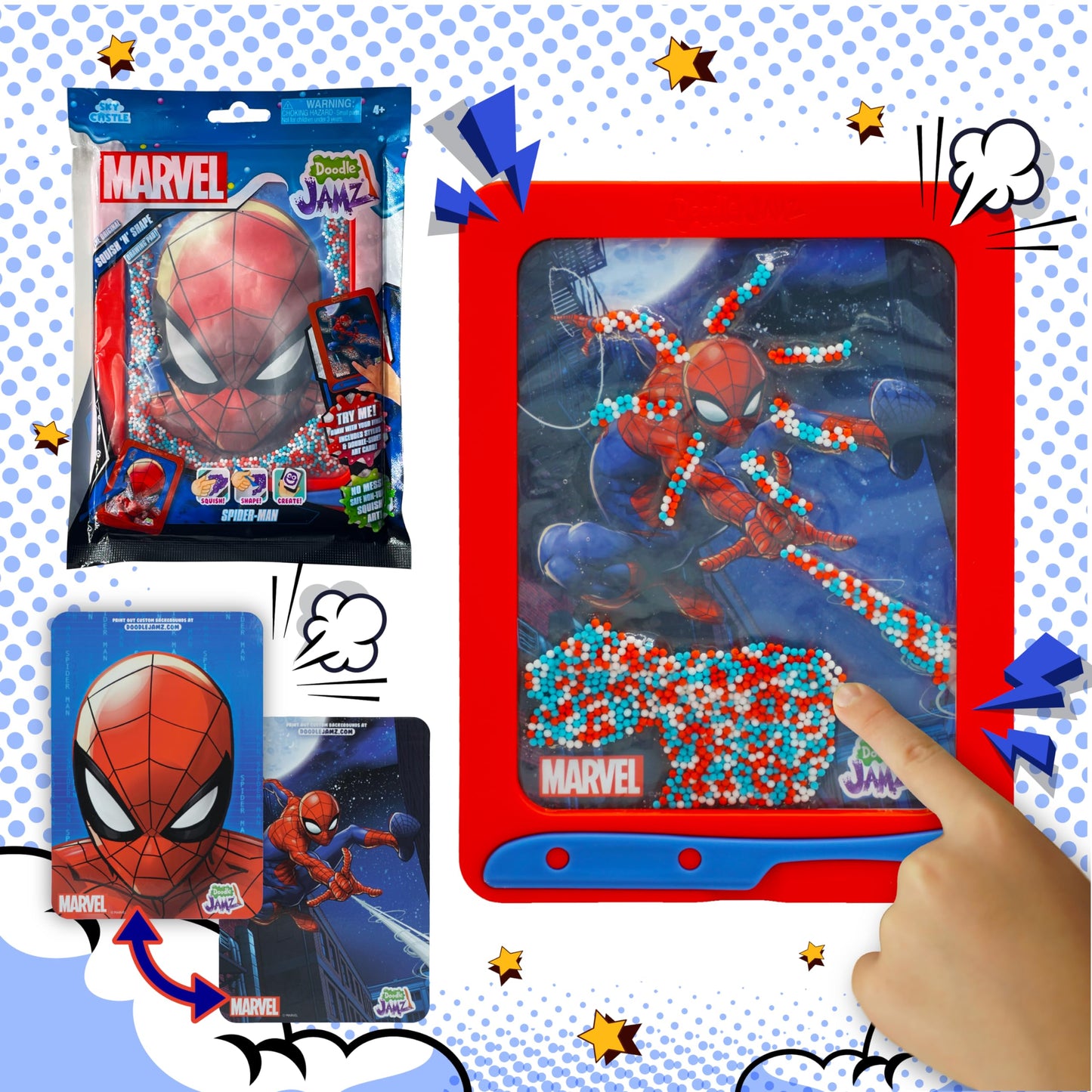 DoodleJamz Marvel JellyPics  Sensory Drawing Pads Filled with NonToxic Squishy Beads and Gel  Includes Stylus, Removable 2Si