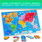Montessori Mama Wooden Puzzles For Kids Ages 4-6, Usa States And Capitols, World Continents And Oceans Kids Puzzles, Combo Set 2 Toddler Puzzles
