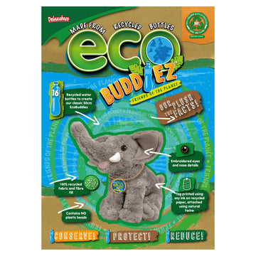 Ecobuddiez - Elephant From Deluxebase. 9-Inch Sustainable Plush Animal From Recycled Materials, Eco-Friendly Soft Stuffed Toy, C