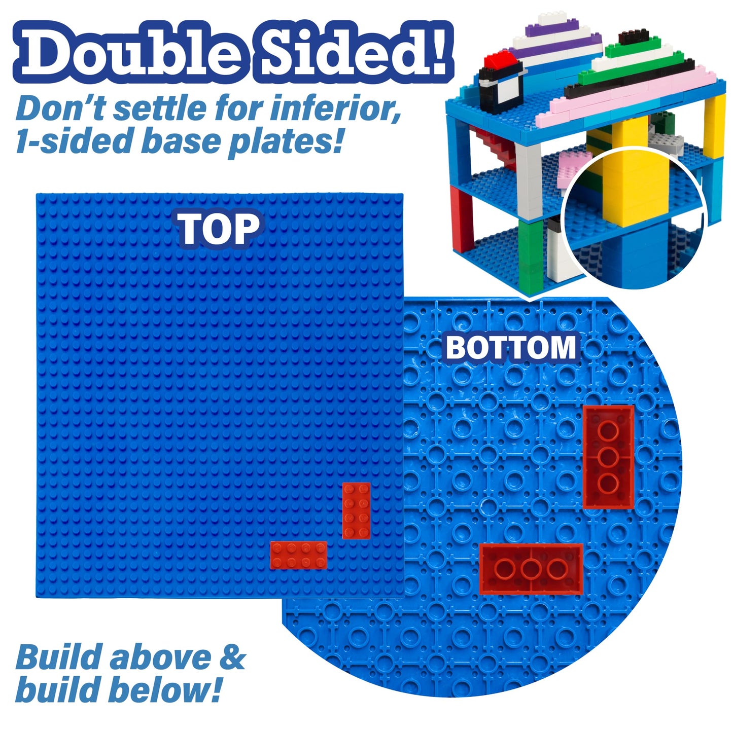 Scs Direct Brick Building Base Plates - Large 10'X10' Blue Baseplates (Set Of 4) - Dual Connectivity On Both Top & Bottom Sides, Tight Fit W All Brands, Great For Kids Play Table, Gift