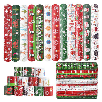 ZENZAL 48PCS Christmas Slap Bracelets Slap Xmas Snap Bracelet Party Favors Toys Slap Bands Assorted Christmas Theme Pattern for 