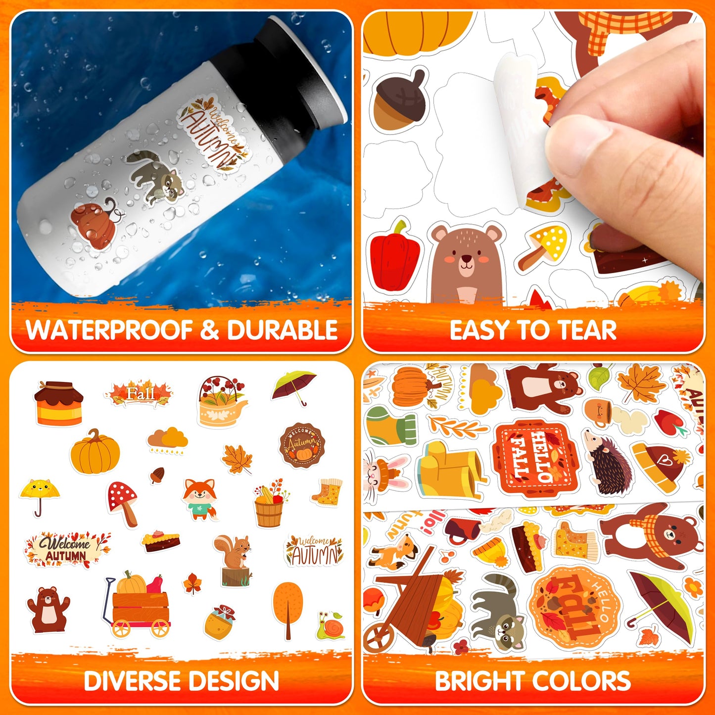 Linaye 24 Sheets Fall Stickers For Kids, 1580 Pcs Autumn Leaves Pumpkin Thanksgiving Stickers, Fall Party Favors For Kids, Fall