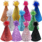 Sundecor Birthday Party Cone Hats, Lovely Glitter Shiny Party Hat Cone Paper Hats With Pom Pom For Birthday Party Games Accessor