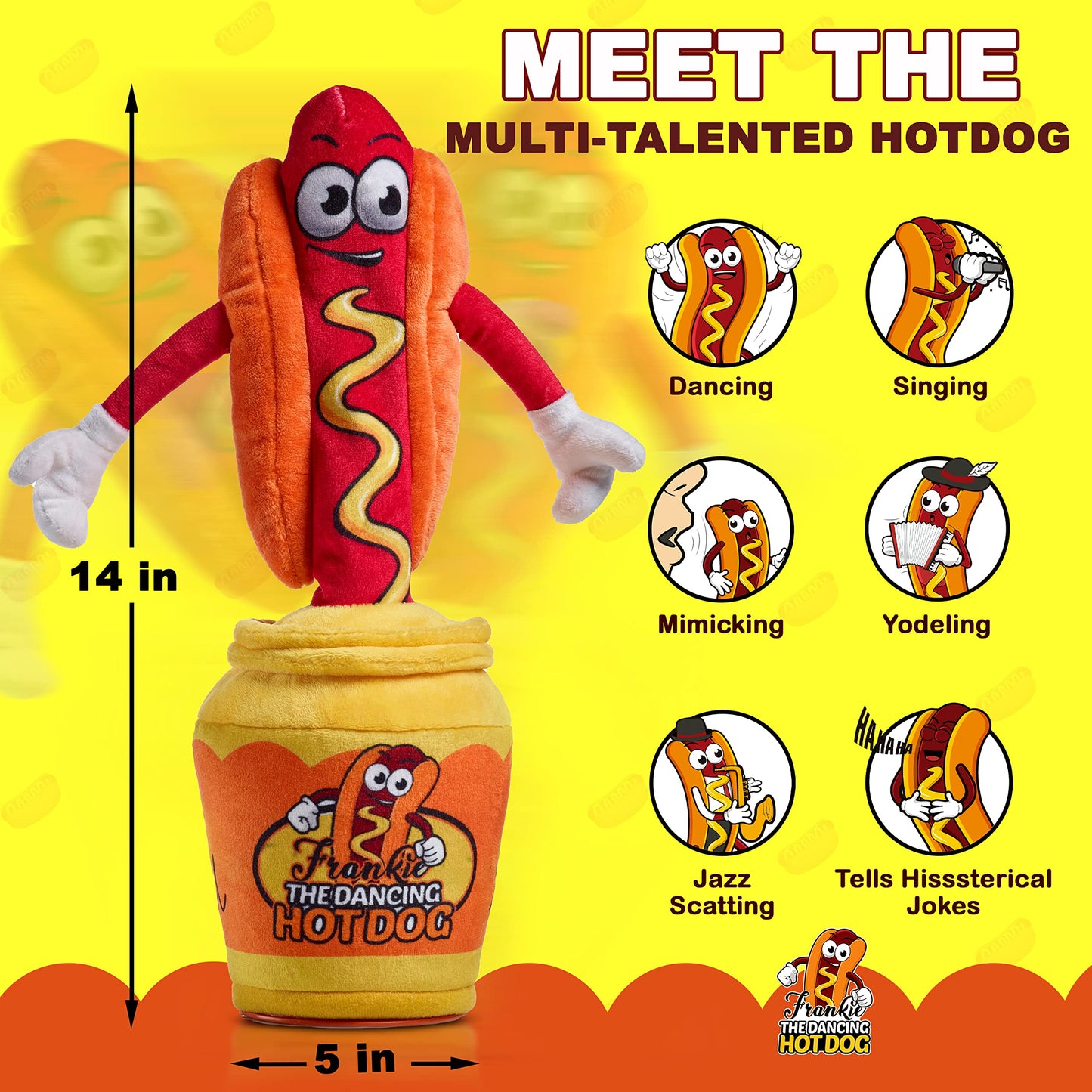 Gagster Dancing Hot Dog - Sings  Yodels  Tells Jokes - Funny Talking Decor Toy for Kids & mature-themeds