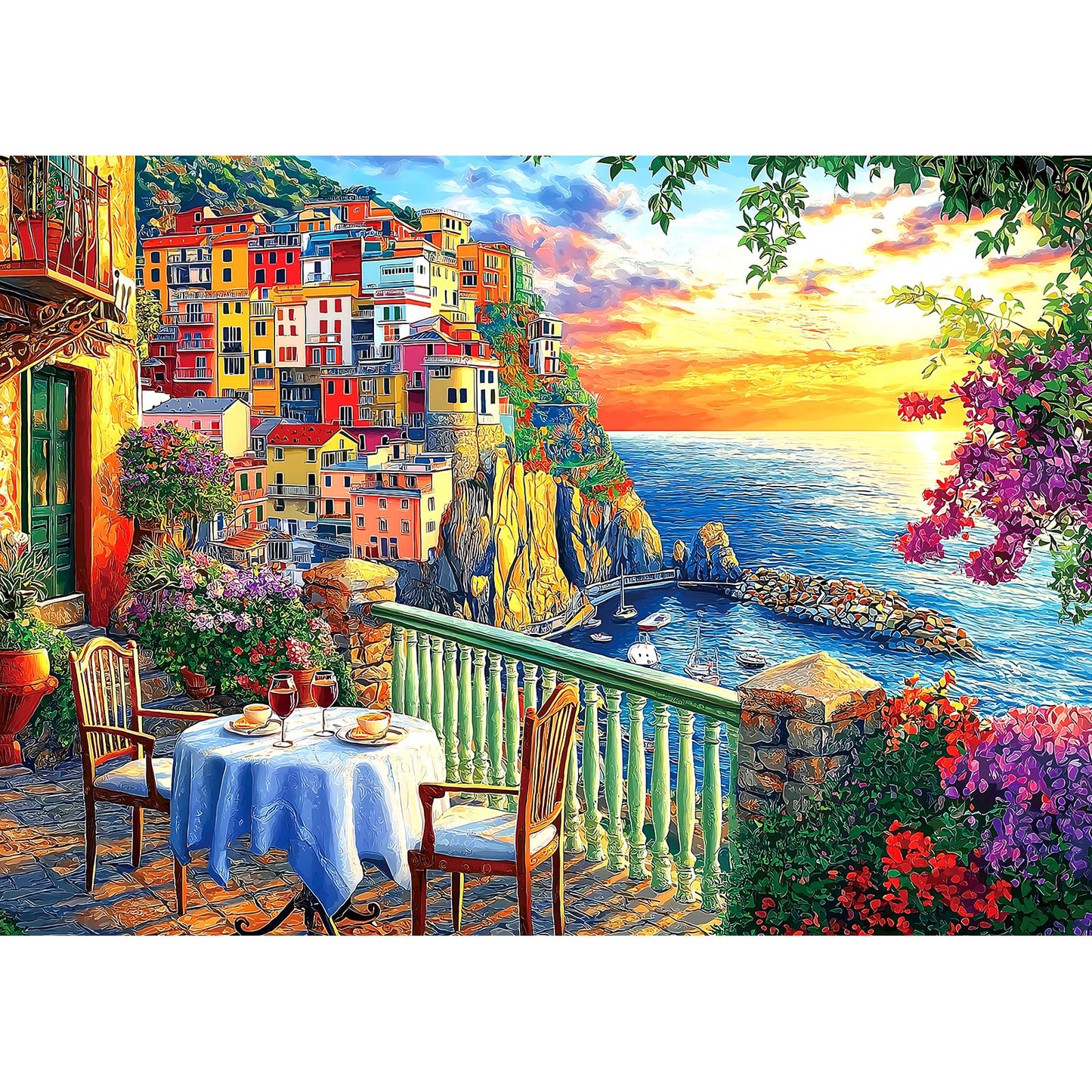 Italy Cinque Terre Jigsaw Puzzles for mature-themeds 1000 Pieces Coastal Village Beautiful Landscape Scenery Sunset View with Letters on Back Hard Impossible Difficult challenging Family Puzzle (27.5 x19.6 )