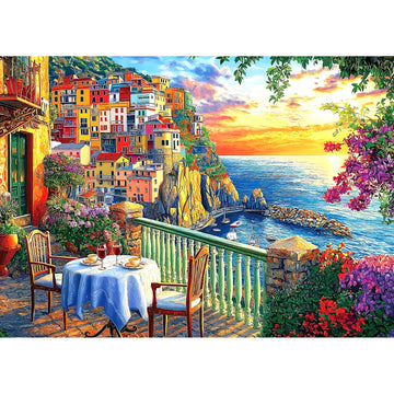 Italy Cinque Terre Jigsaw Puzzles for mature-themeds 1000 Pieces Coastal Village Beautiful Landscape Scenery Sunset View with Letters on Back Hard Impossible Difficult challenging Family Puzzle (27.5 x19.6 )