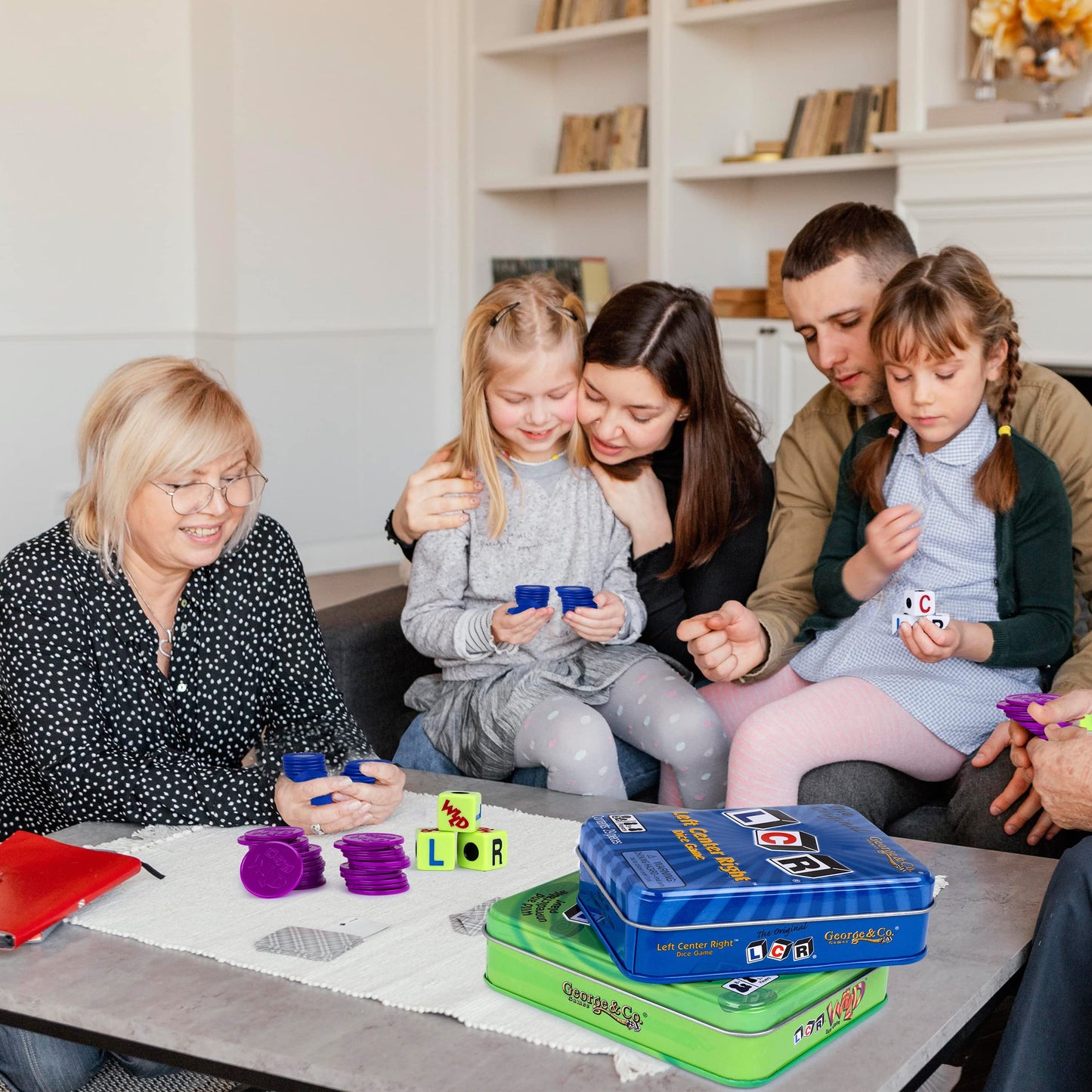 George & Company LLC LCR (Left Right Center) in Blue & Dice Game in Green Tin Gift Set Bundle - 2 Pack