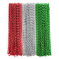 Dyhayaer 100Pcs Christmas Mardi Gras Beads Necklaces Bulk (7mm 33Inch), Green, Silver, Red Metallic Costume Beaded Necklaces for