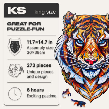 Unidragon Original Wooden Jigsaw Puzzles - Lovely Tiger, 273 Pieces, King Size 11.7''X14.7'', Beautiful Gift Package, Unique Sha