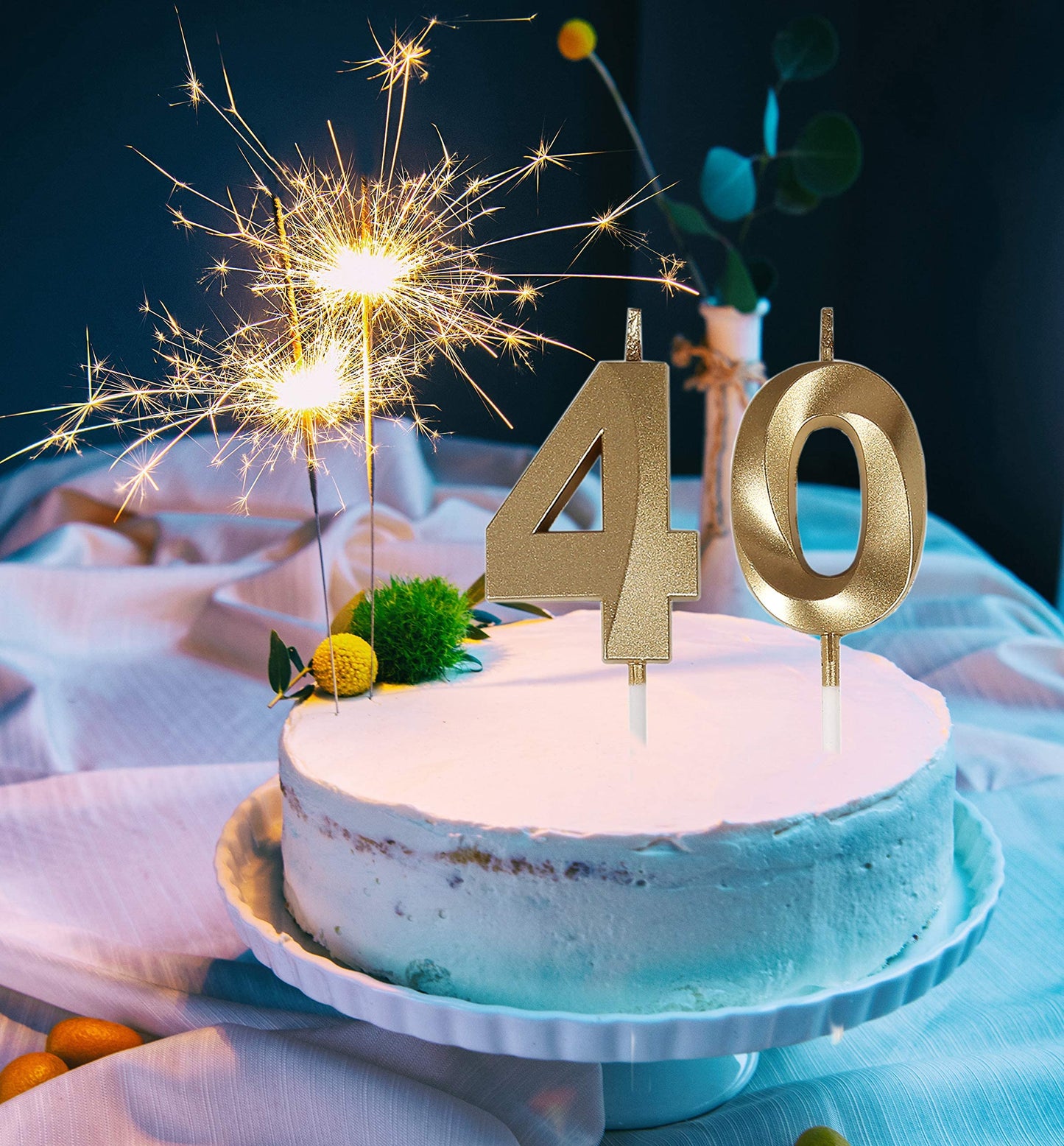 Bailym 40th Birthday Candles - Gold Number 40 Cake Topper, 1.3" Synthetic Wax for Party Decorations