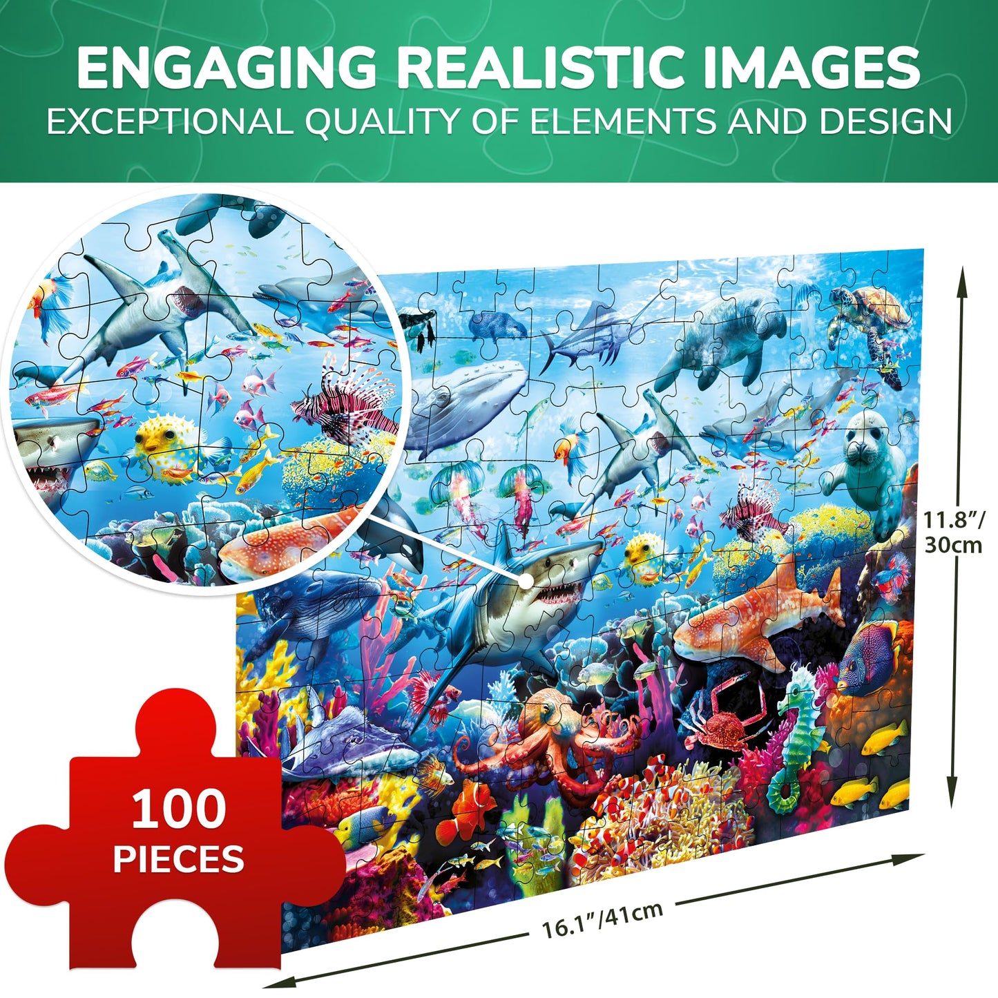 Quokka 100 Piece Puzzles For Kids Ages 4-6 – Floor Kids Puzzles Ages 6-8 Year Old – Toy For Learning Ocean Animals For 8-10 Yo – Jigsaw Toddler Game For Boy And Girl Ages 3-5