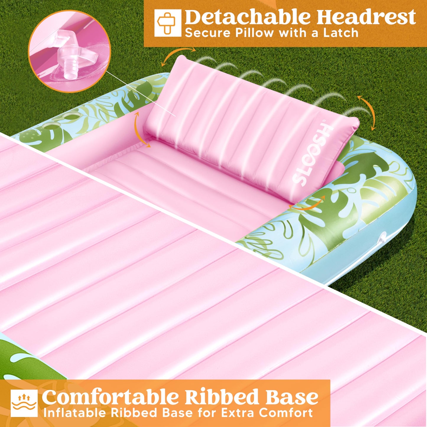 Sloosh Xl Inflatable Tanning Pool Lounger Float For Adults, 85' X 57' Extra Large Suntan Tub Pool Floats Sun Tan Tub Ice Bath Tub Tanning Bed Blow Up Pool Raft Lounge Floatie, Xl-Cyan Pink