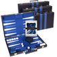 Crazy Games Backgammon Set - Classic Small 11" Blue Leather Board Game with Premium Case