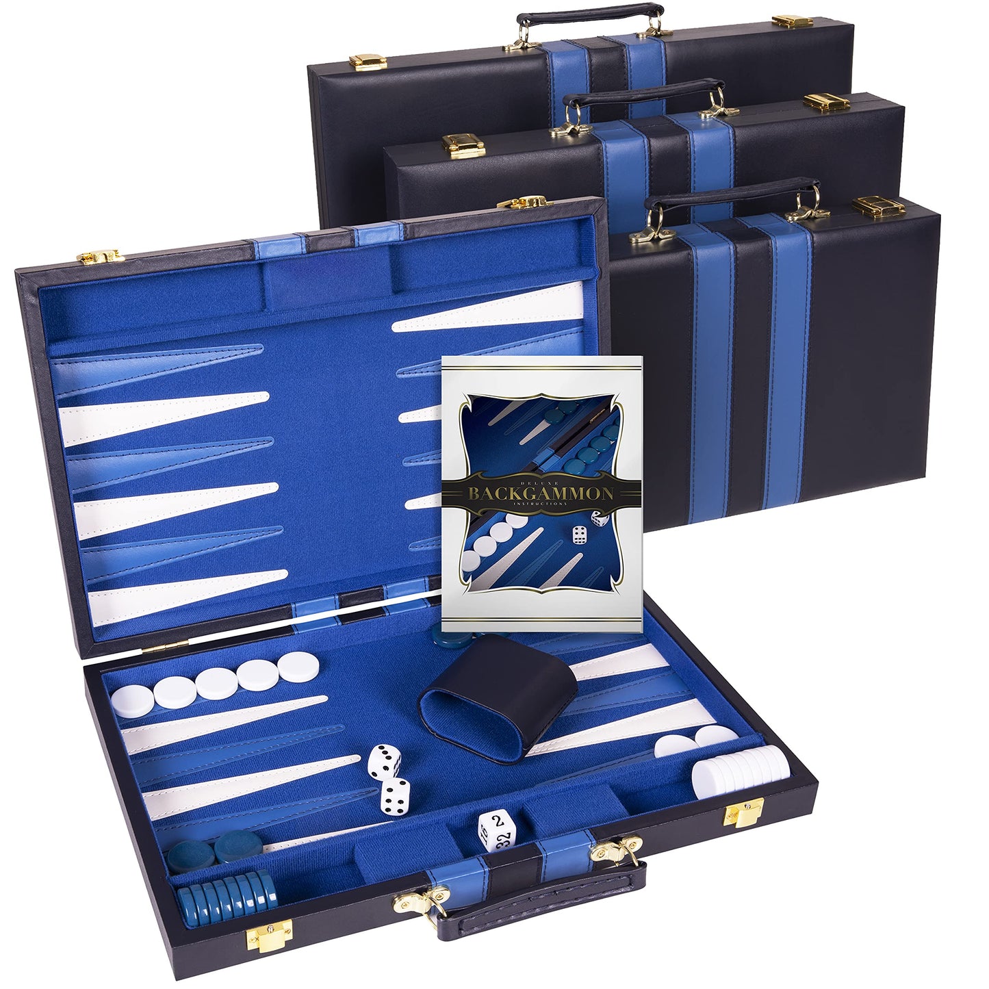Crazy Games Backgammon Set - Classic Small 11" Blue Leather Board Game with Premium Case