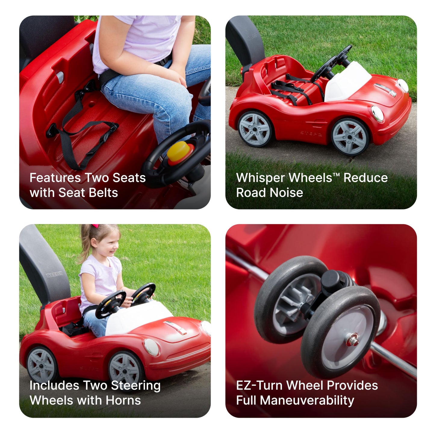 Step2 Side-by-Side Push Car - 2 Seat Ride On for Toddlers 1.5-4 Years, 36" H X 25" W X 48" D,