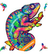 Unidragon Original Wooden Jigsaw Puzzles - Iridescent Chameleon, 202 Pcs, Medium 10.2''X13'', Beautiful Gift Package, Unique Sha