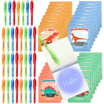 Invisible Ink Pen And Notebook Pack Of 32 - Bonnyco | Dinosaur Party Favors For Kids | Spy Pen Dinosaur Birthday Party Supplies, Prizes For Kids | Magic Pen Birthday Party Favors, Prizes For Students