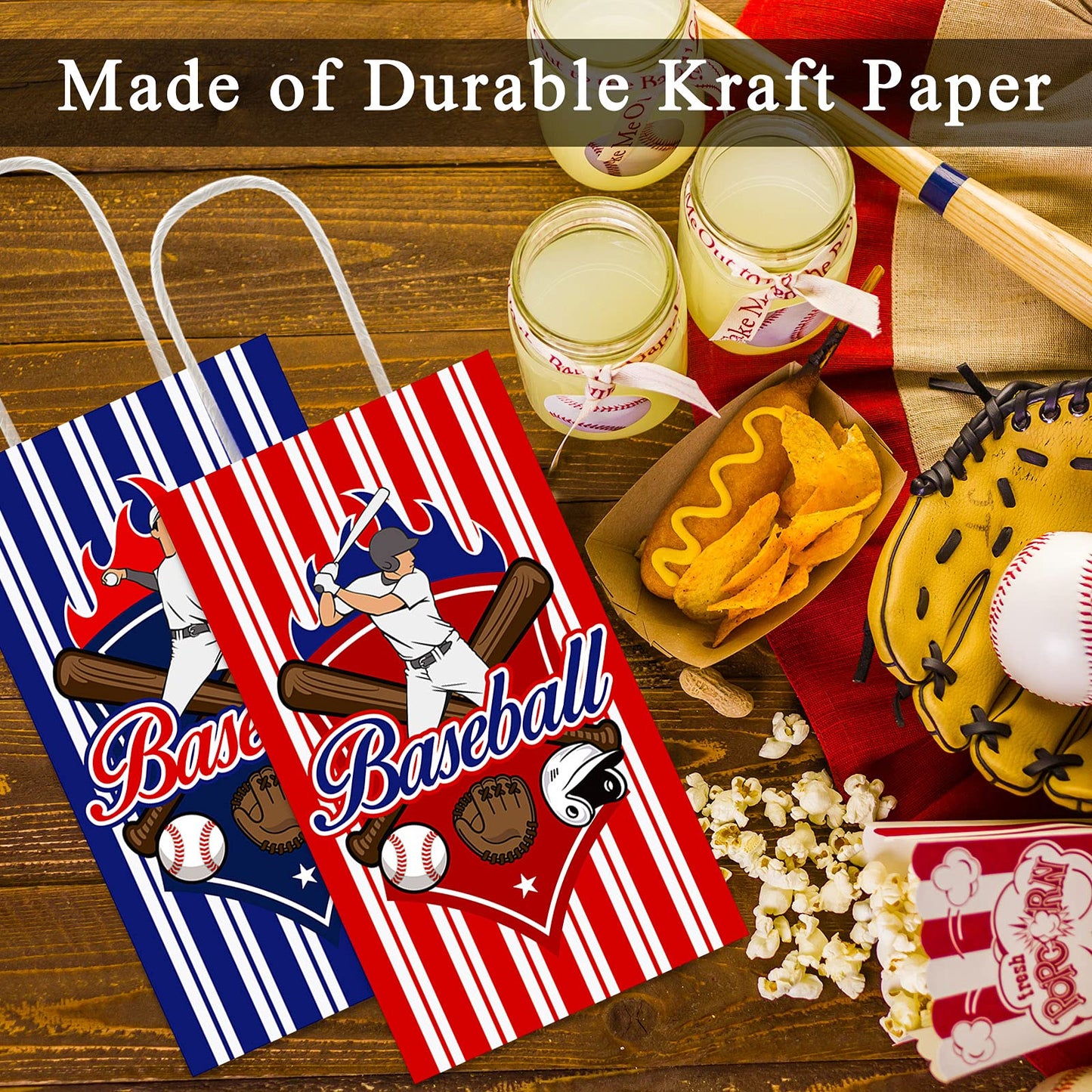 Chiazllta 12 Pcs Baseball Party Treat Bag Baseball Gift Goodie Favor Bags With Handle For Baseball Theme Birthday Party Baby Sho