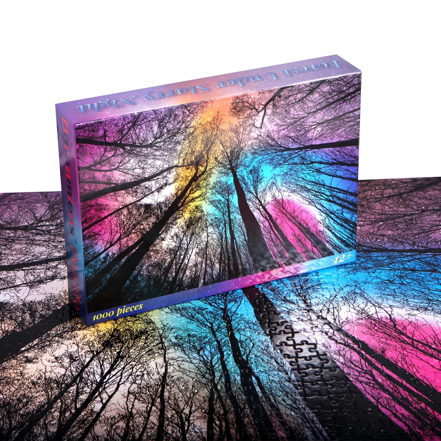 Bgraamiens 1000-Piece Gradient Magic Color Puzzle, Forest Under Starry Night, Paper Material, Hard Challenge for Adults, Model BG22801