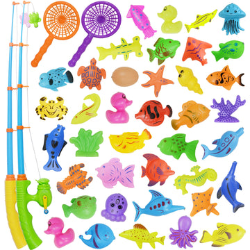 Bath Toy,39 Piece Magnetic Fishing Toy,Original Color Waterproof Floating Fishing Play Set In Bathtub Pool Bathtime Learning Education Toys For Boys Girls Toddlers,Fishing Game For Kids Party Favors