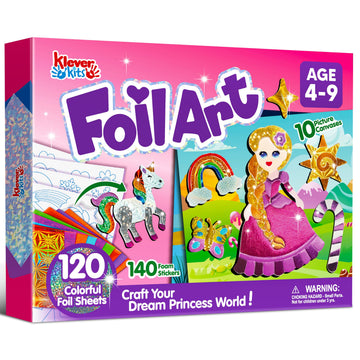 Klever Kits Princess Foil Art Kit for Kids - Arts & Crafts Supplies, Mess Free Coloring, Foil Foam Stickers, Creative Travel Toy