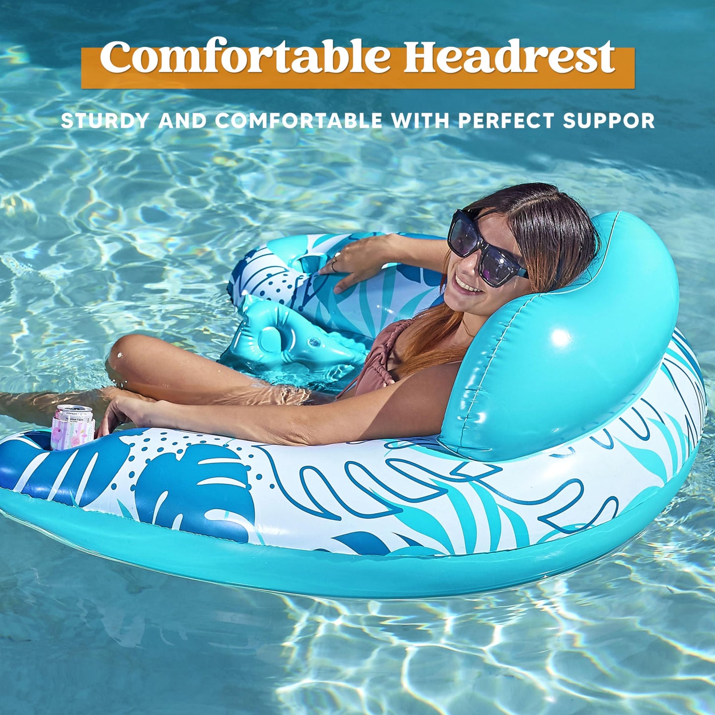 Sloosh Inflatable Pool Floats mature-themed  2 Pack Pool Chairs with Cup Holders  Blow up Floating Pool Floats Chair  Pool Floaties for mature-themeds Swimming Pool Party Summer Water Fun(Summer Leaves