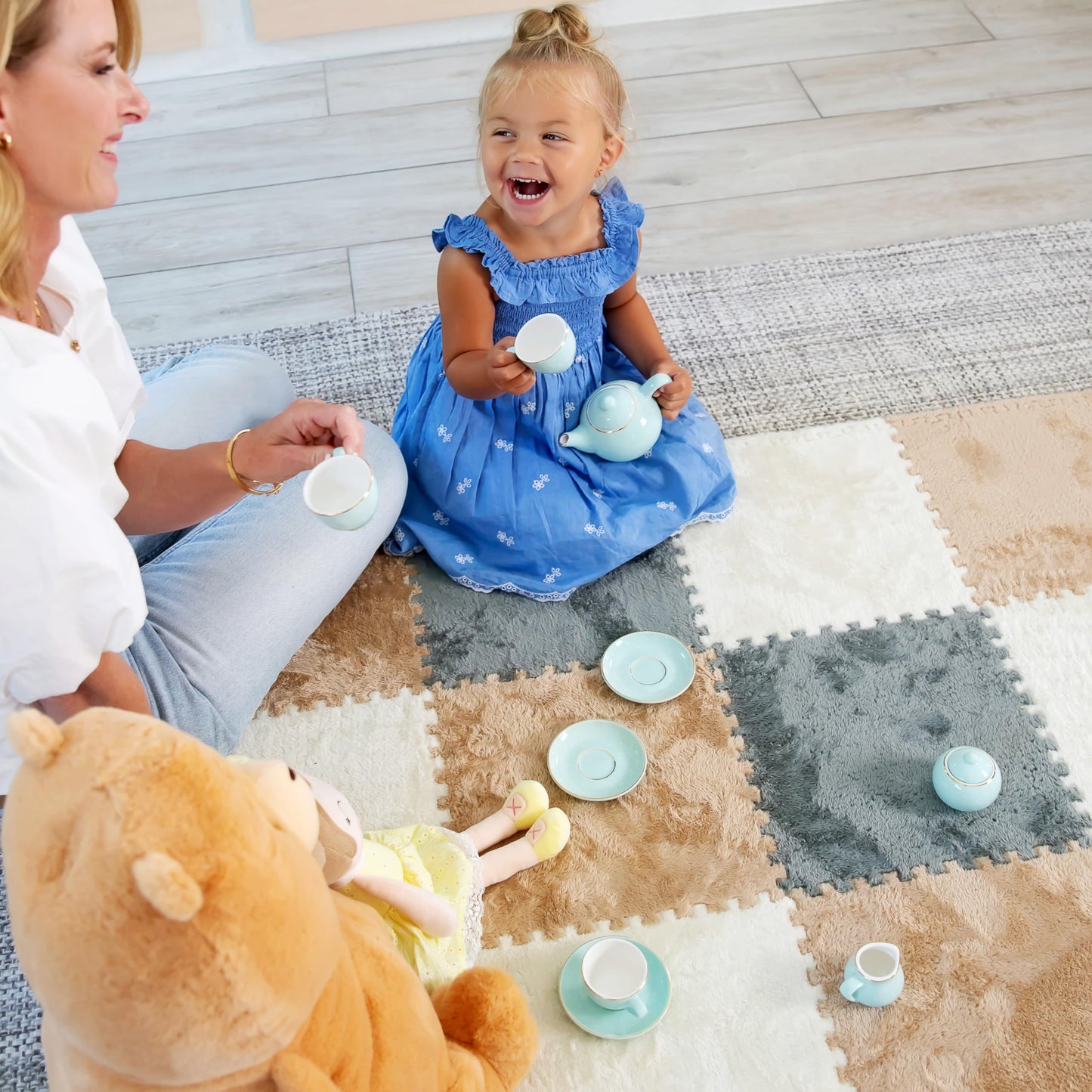 Large 16 Piece Carpet Squares Puzzle Mat - Plush Interlocking Carpet Tiles, Foam Floor Tiles For Baby Mat For Floor - Kids Play