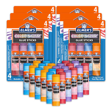 Elmers Color n Glitz Glue Sticks, Washable, Assorted Colors, 24 Count (6 Packs of 4)