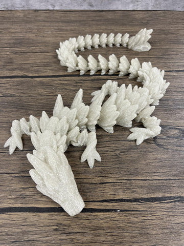 Munnygrubbers - Xl 26' Crystal Dragon Fidget Toy - Heavy Duty - 3D Printed Flexible Articulating Dragon Plastic Collectible Figurine - Surprise Egg Compatible - (Shiny Silver Dragon)