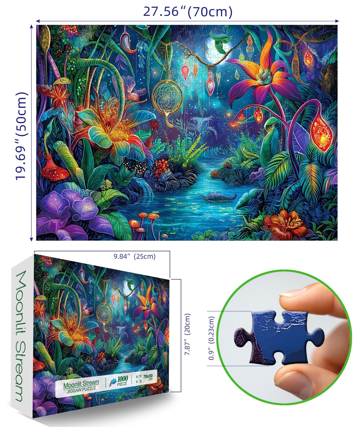 Fantasy Garden 1000 Piece Puzzle for mature-themeds Beautiful Enchanted Forest Night Scene Colorful Jigsaw Puzzles with Letters on Back Hard Impossible Difficult Challenging Family Puzzle(27.5 X19.6 )