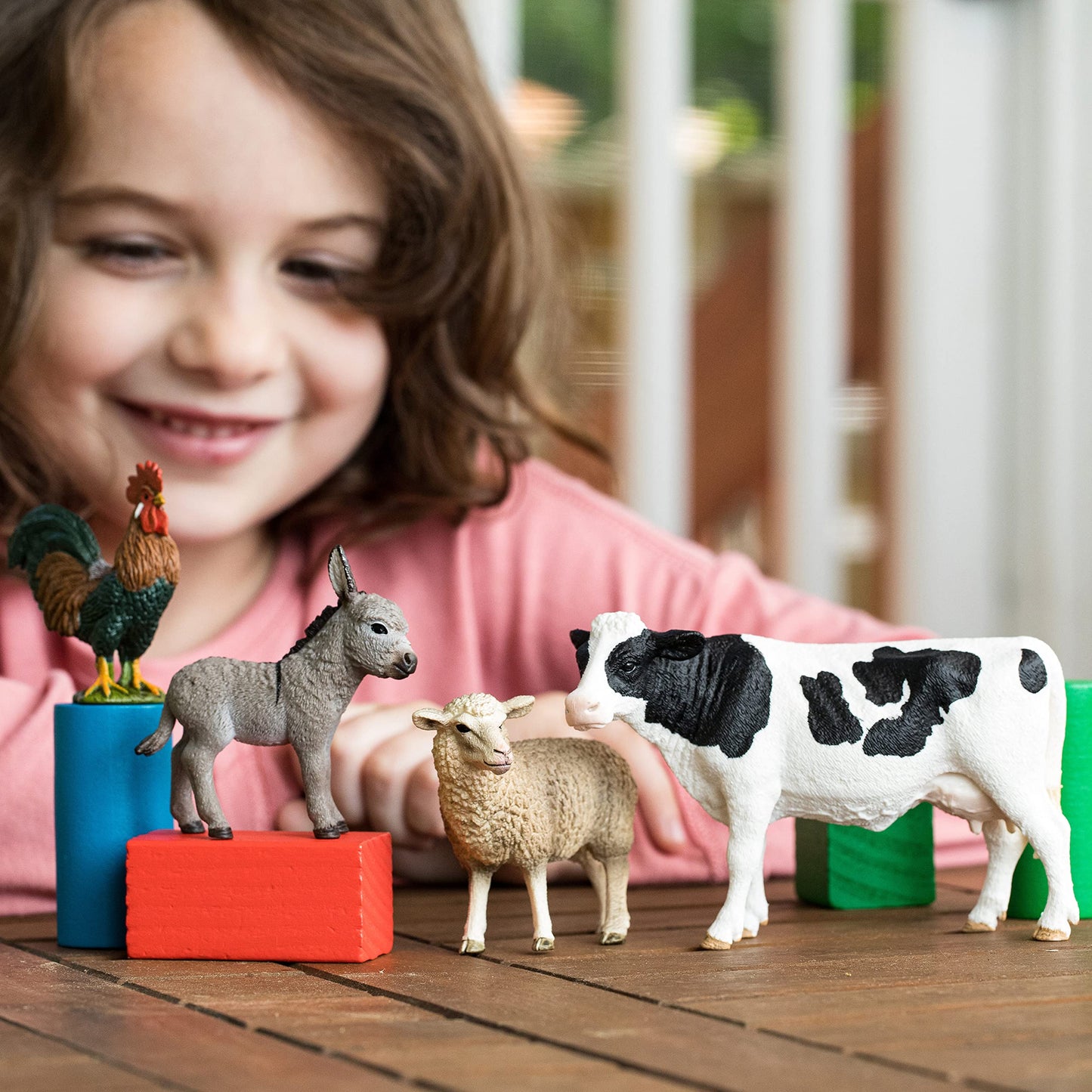 Schleich Farm Animals 4-Piece Set for Toddlers and Kids Ages 3+ with Donkey  Cow  Rooster & Sheep Figurines