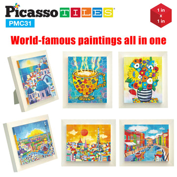 Picassotiles 6-In-1 World Famous Painting Puzzles Magnetic Cubes Toy_Building_Block, Spain Park Guell, Paris Eiffel Tower, Greec