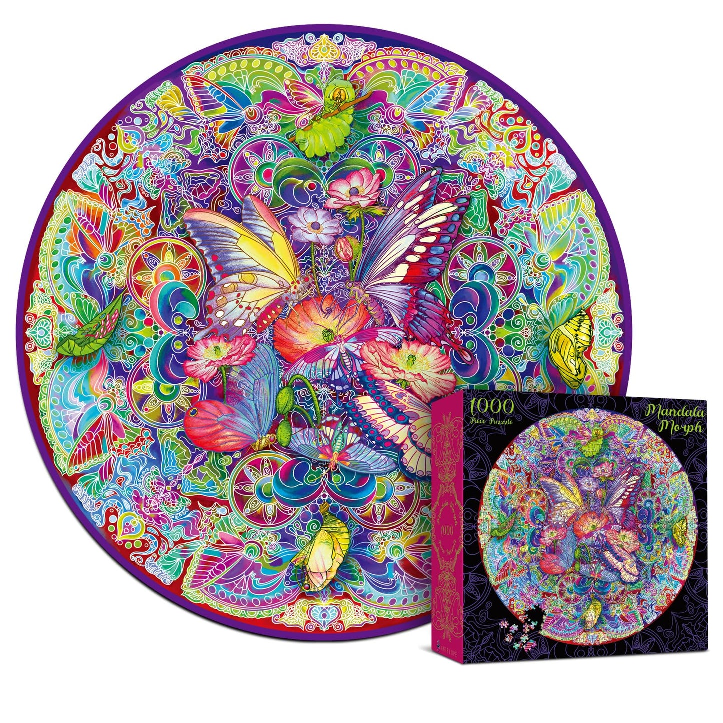 Antelope - 1000 Piece Mandala Puzzle For Adults, Mandala Morphe Jigsaw Puzzles 1000 Pieces,1000 Piece Round Puzzles, Butterfly Puzzles, High Resolution, Matte Finish, Smooth Edging, No Dust
