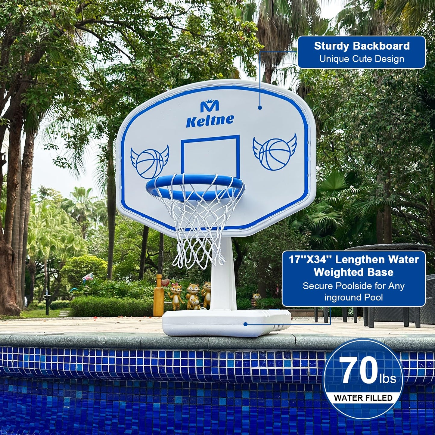 Dahivs Pool Basketball Hoop, Oversized Poolside Basketball Hoop for Swimming Pool Basketball Game, 34x34x42.2 Water Basketball H