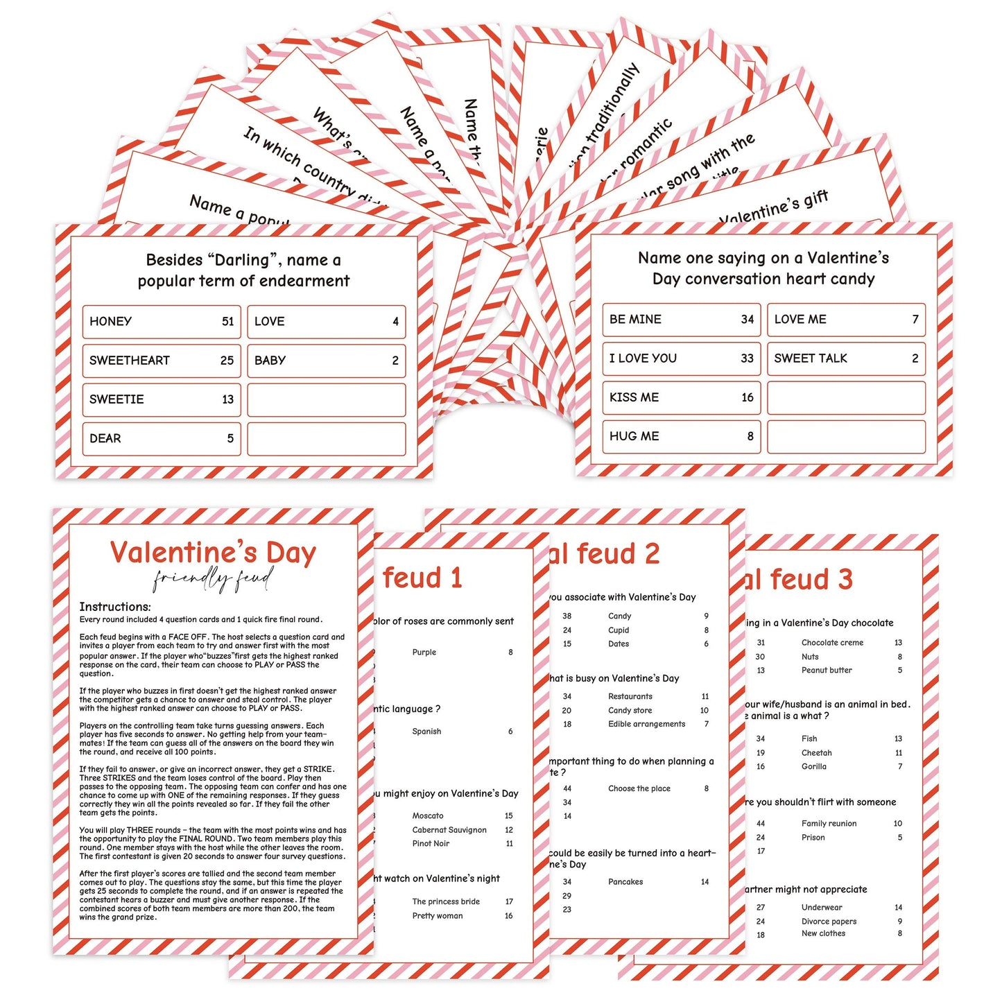 Xenseou Valentine's Day Family Feud Game - Fun Trivia Party Game for Groups - Paper Material - QRJ-FF01